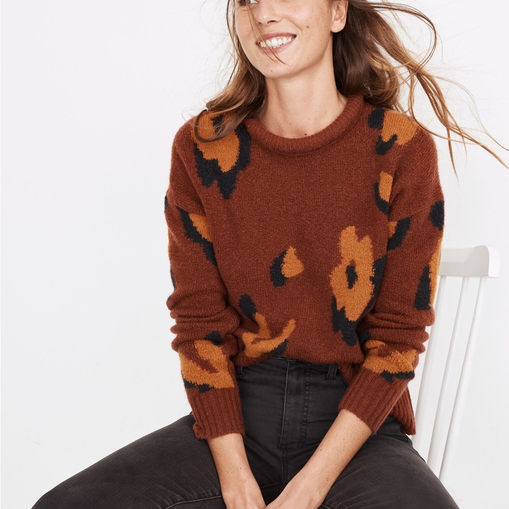Madewell Leopard Intarsia Fulton pullover sweater
